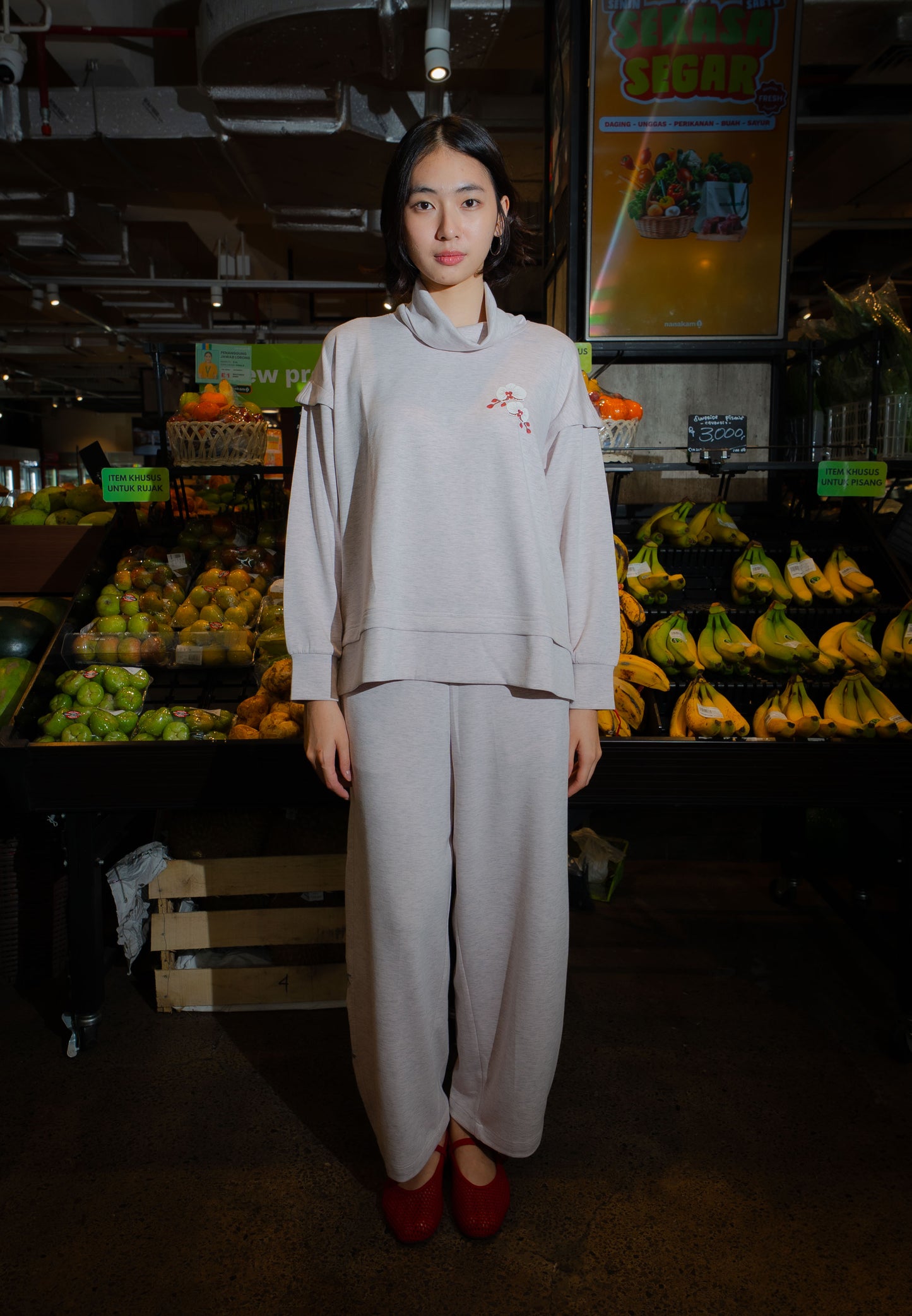 NONAETAL TIMBER FUNNEL HIP LENGHT TOP LONG SLEEVE MISTY ROSE