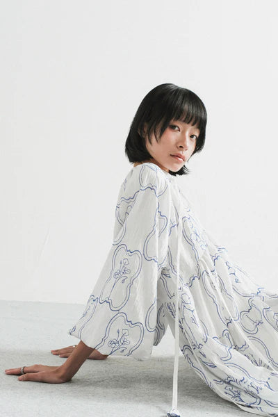 Modera Bohemian Dress In Blue Embroidered