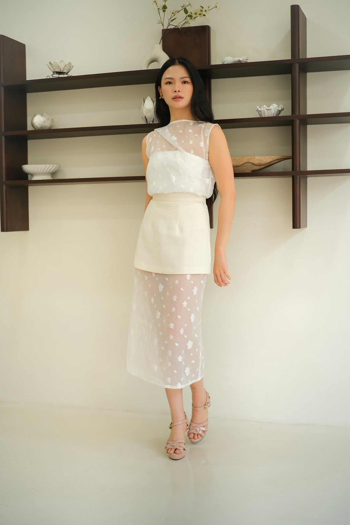 REEF DAISY TWEED ORGANZA SKIRT - WHITE