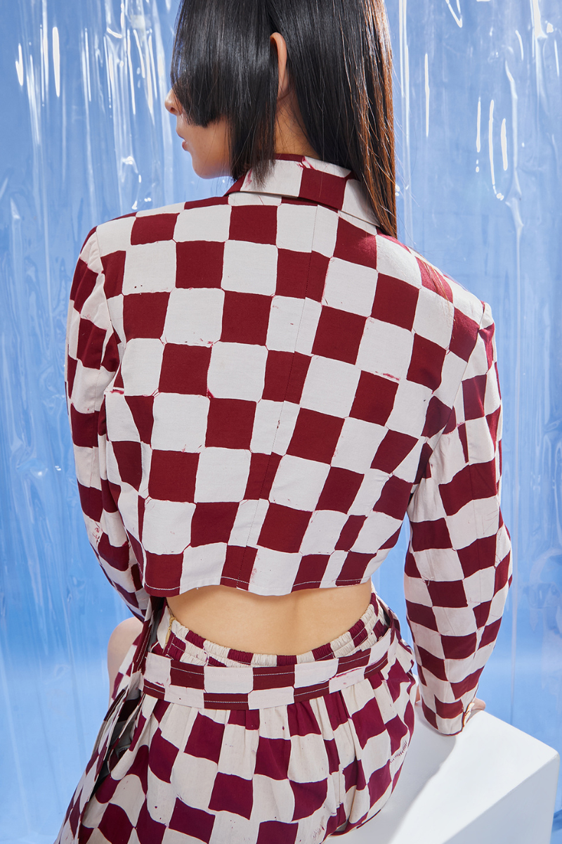 Blazer Reina à damier vin