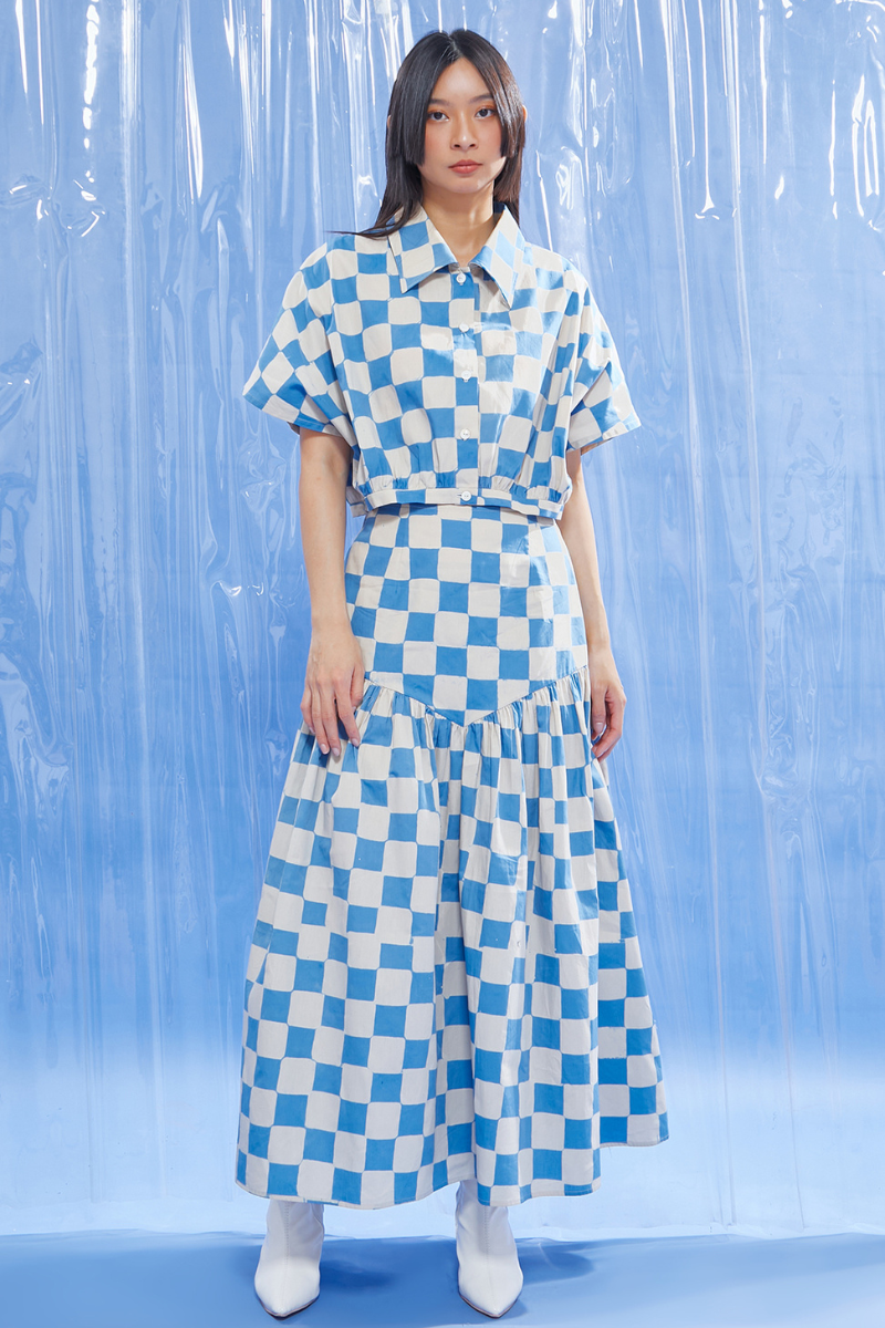 Tomoko Dress Dusty Checkerboard