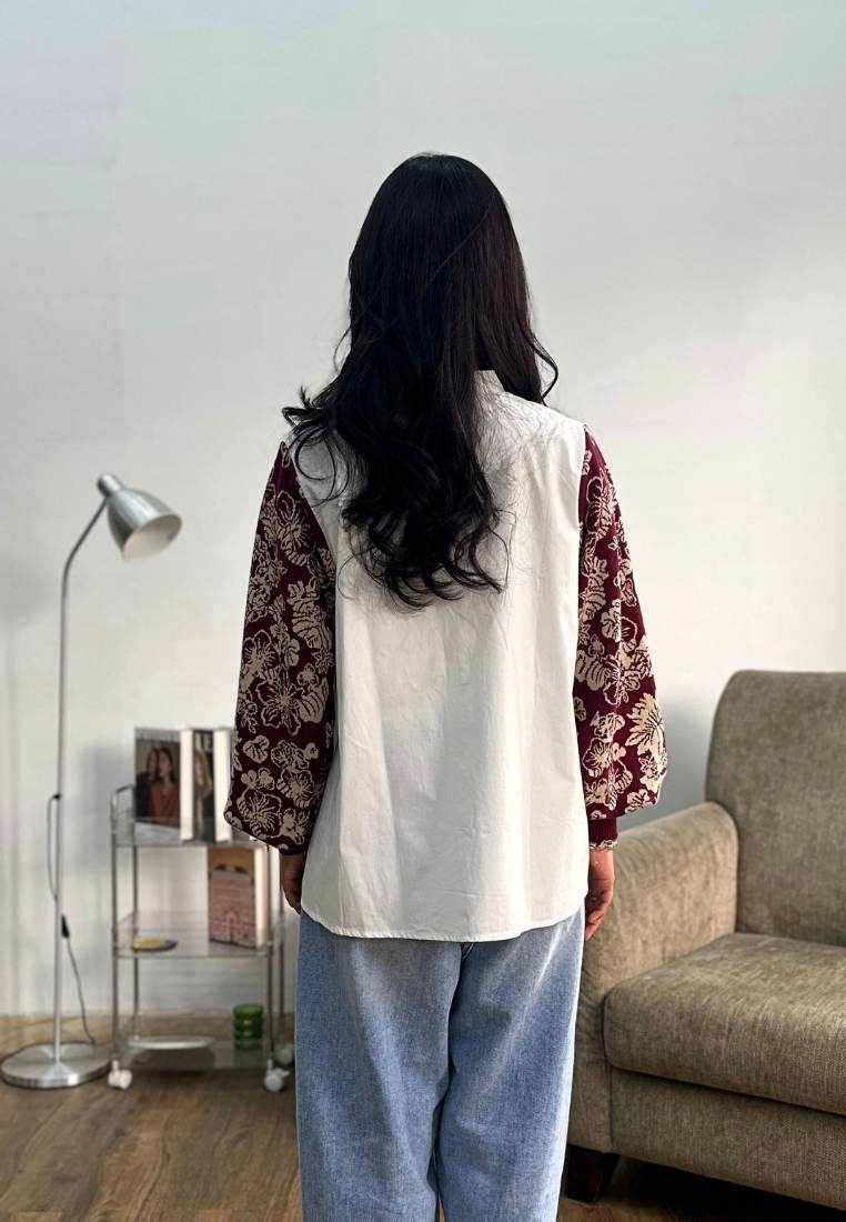 NONAETAL NEW OSAKA HERITAGE TOP KNIT BROKEN WHITE - BURGUNDY