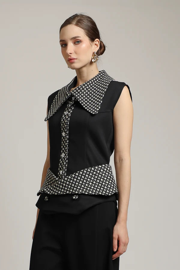POLKA TWEED COLLAR BLOUSE