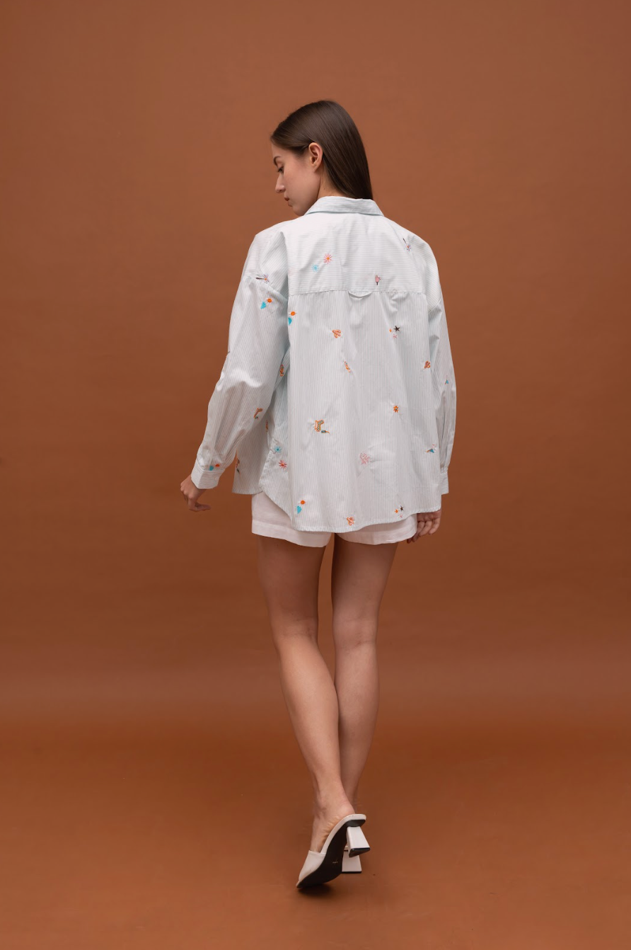 LENORA SHIRT STRIPE BLUE EMBRO