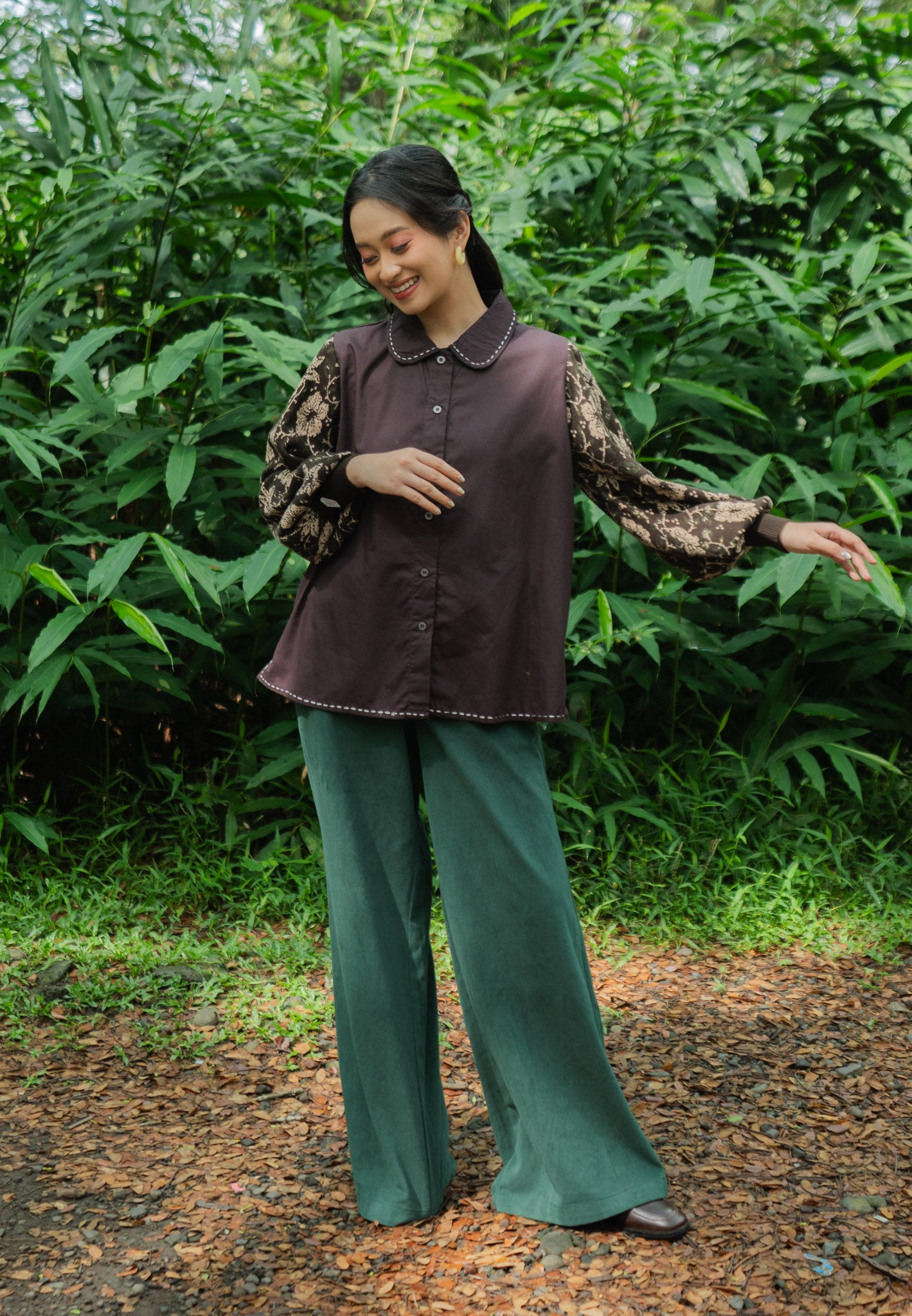 NONAETAL CELOSIA SEKAR TOP KNIT SLEEVE DARK COFFEE