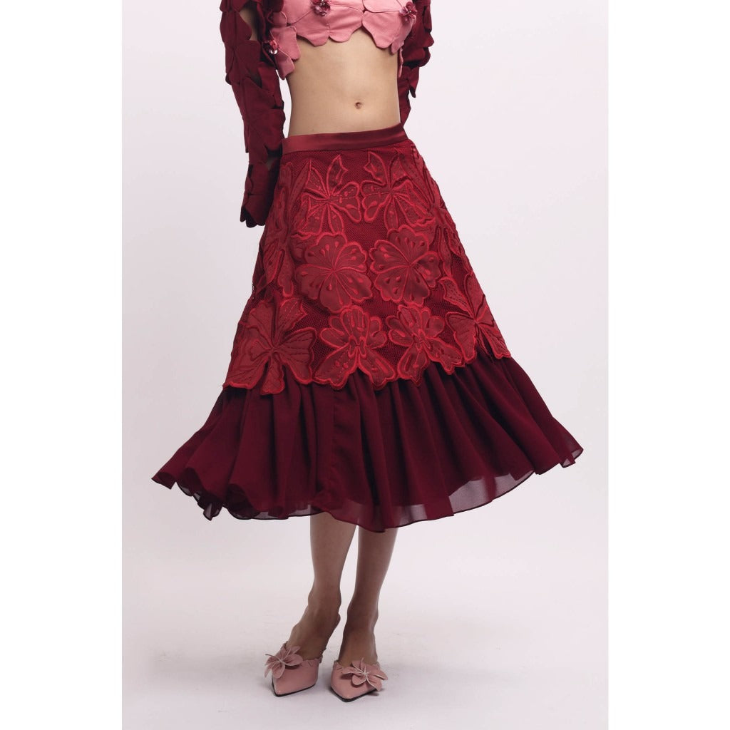 SUEDESON CAMELLIA WHISPER SKIRT RED