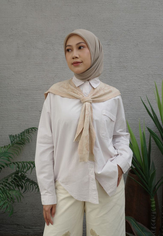NONAETAL SEOUL JALAK SHIRT LONG SLEEVE KNIT SHAWL LILAC HINT