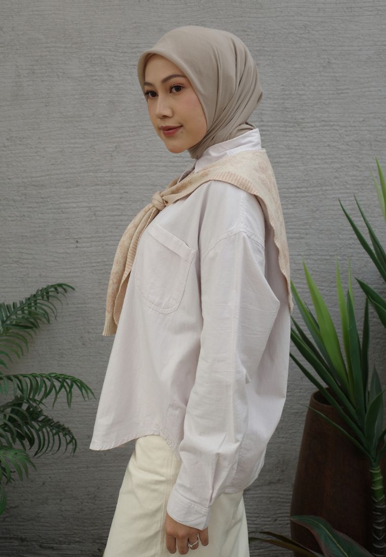 NONAETAL SEOUL JALAK SHIRT LONG SLEEVE KNIT SHAWL LILAC HINT