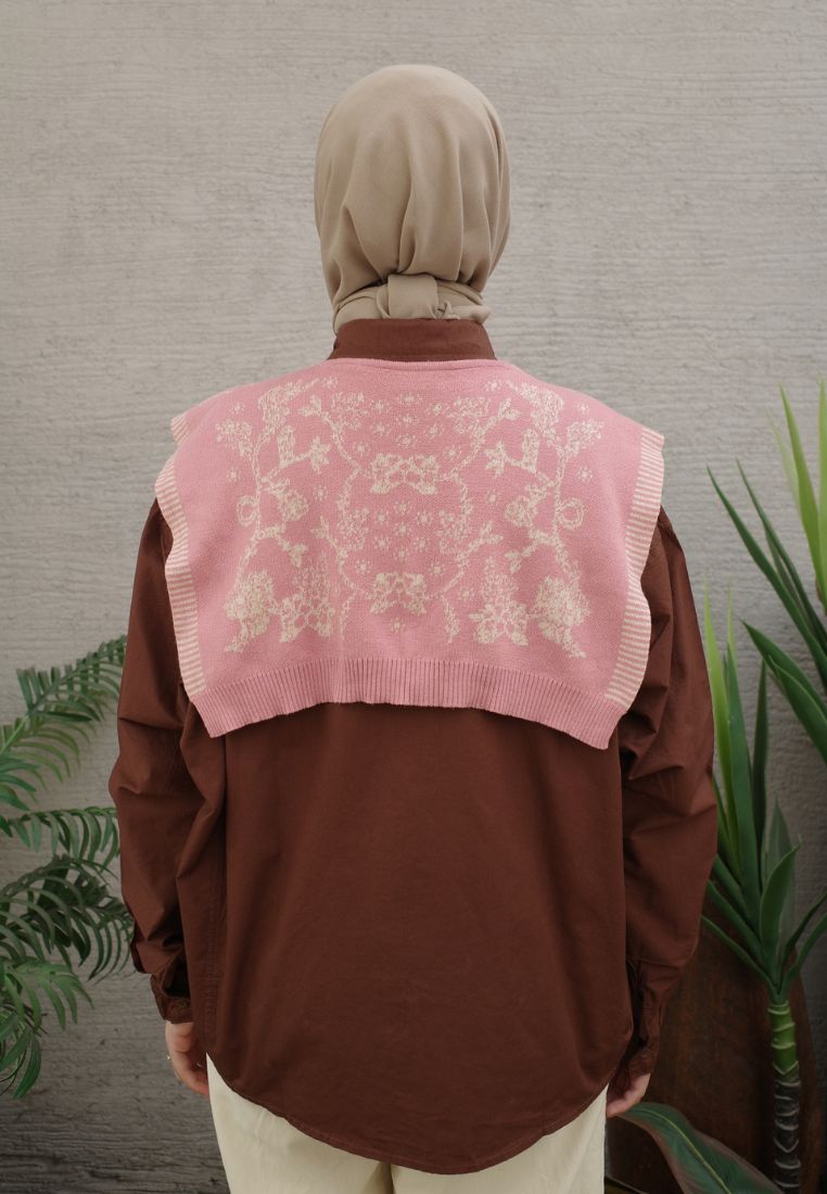 NONAETAL SEOUL JALAK SHIRT LONG SLEEVE KNIT SHAWL BROWN PINK