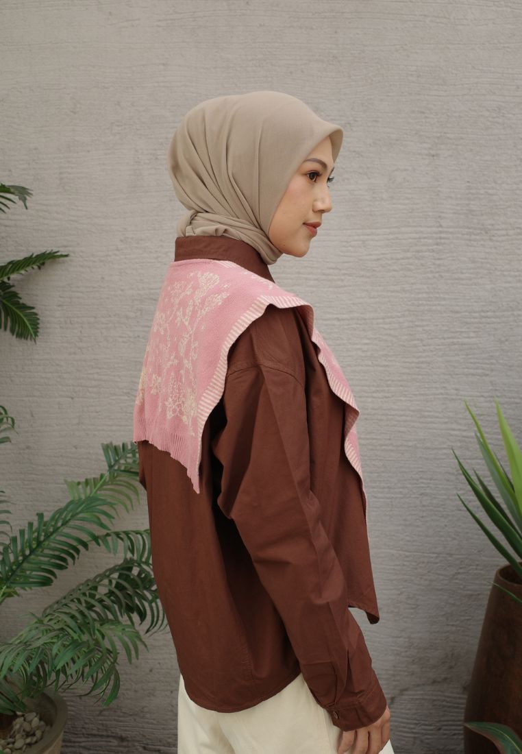 NONAETAL SEOUL JALAK SHIRT LONG SLEEVE KNIT SHAWL BROWN PINK