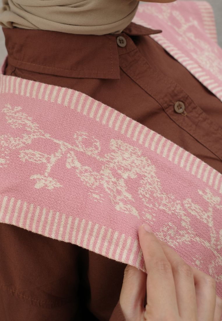 NONAETAL SEOUL JALAK SHIRT LONG SLEEVE KNIT SHAWL BROWN PINK