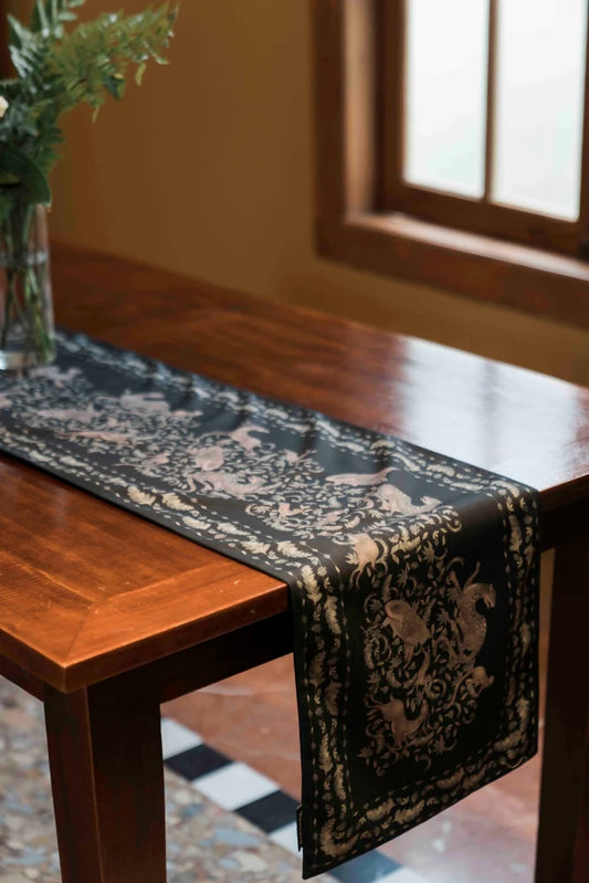 PURANA HOME BED / TABLE RUNNER JUNGLE JEWEL - BLACK