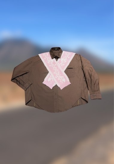 NONAETAL SEOUL JALAK SHIRT LONG SLEEVE KNIT SHAWL BROWN PINK