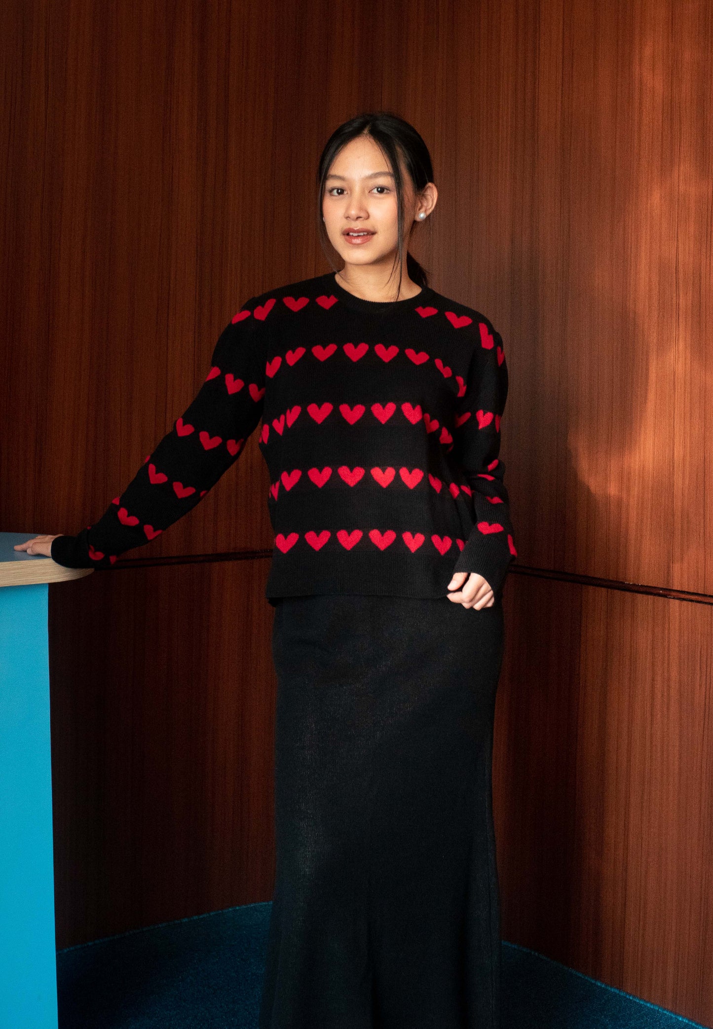 NONAETAL CUPID SPACE KNIT TOP LONG SLEEVE BLACK