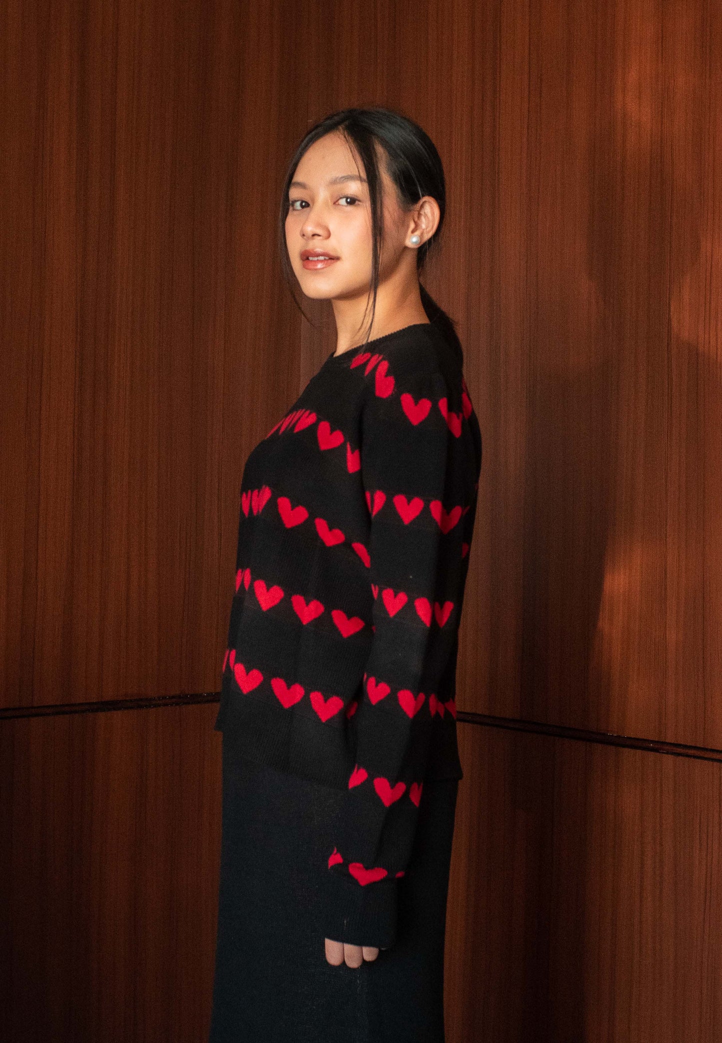 NONAETAL CUPID SPACE KNIT TOP LONG SLEEVE BLACK