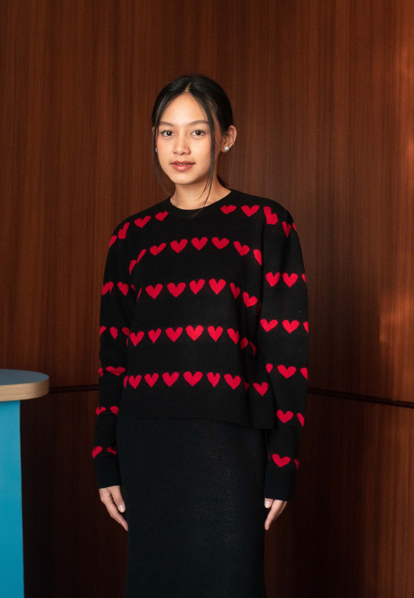 NONAETAL CUPID SPACE KNIT TOP LONG SLEEVE BLACK