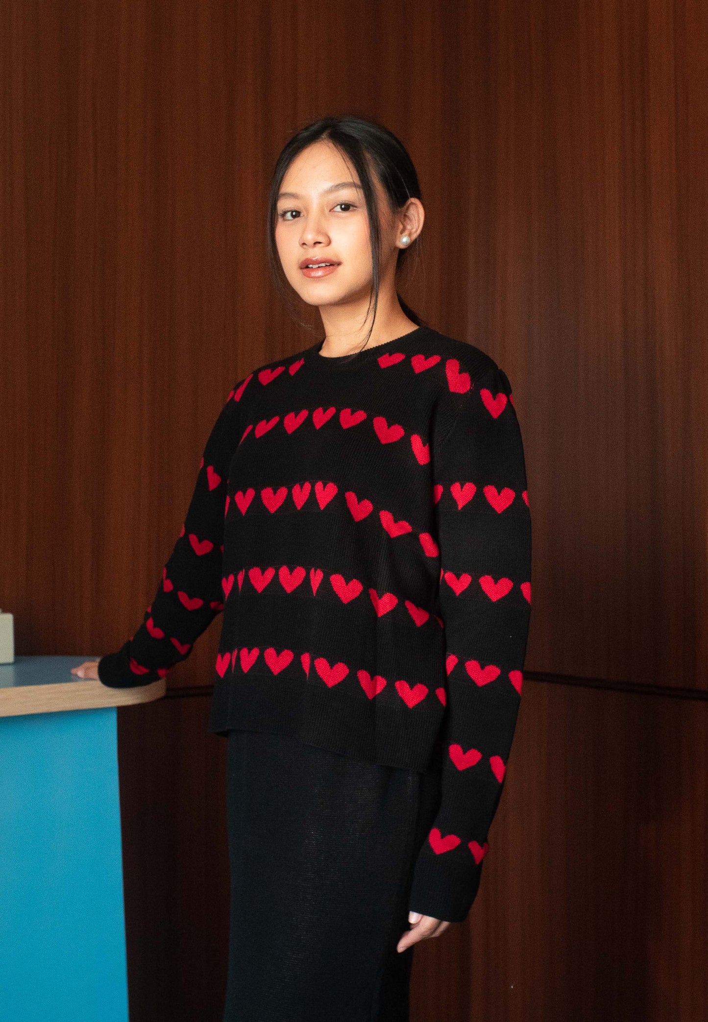 NONAETAL CUPID SPACE KNIT TOP LONG SLEEVE BLACK