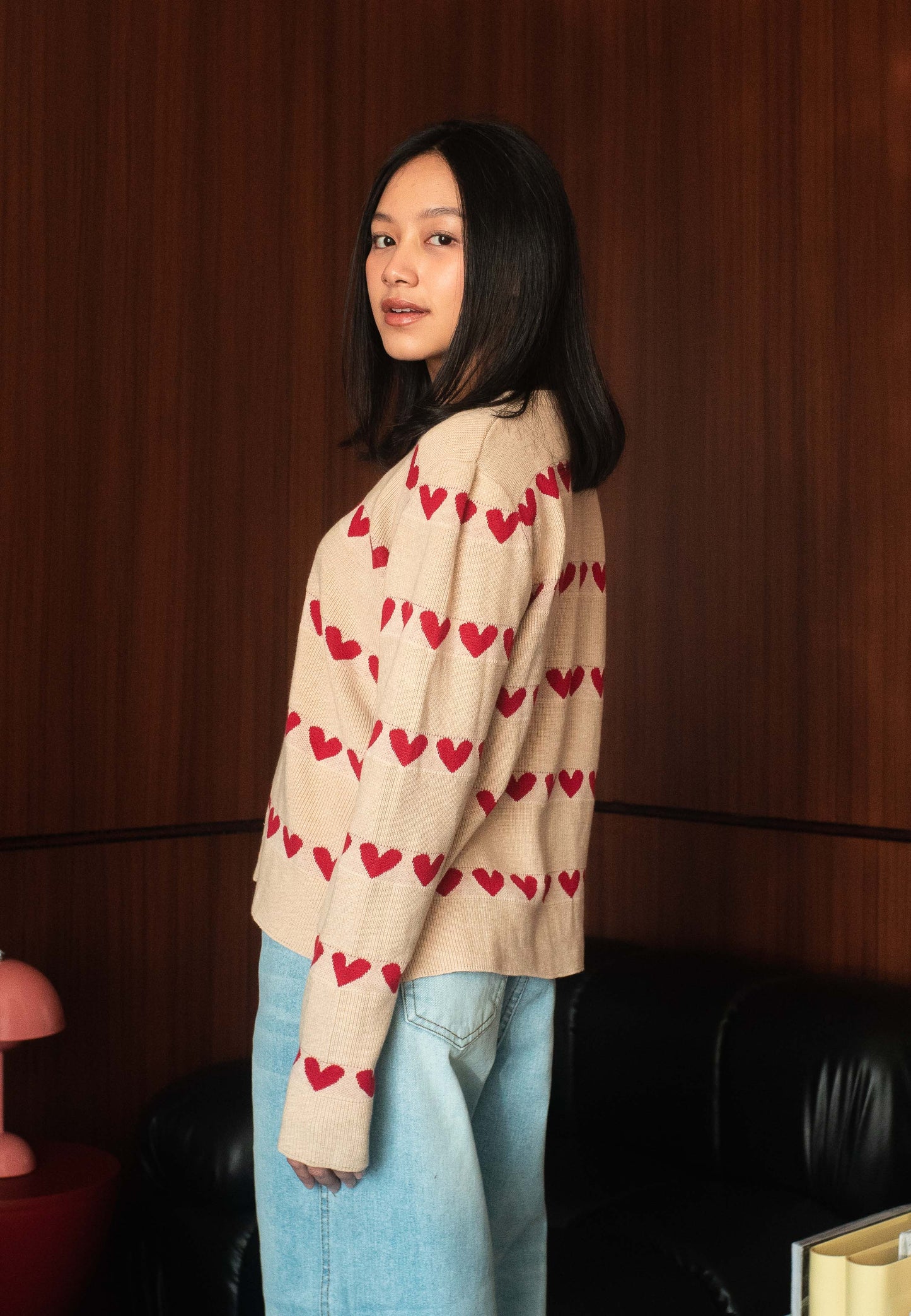 NONAETAL CUPID SPACE KNIT TOP LONG SLEEVE BEIGE