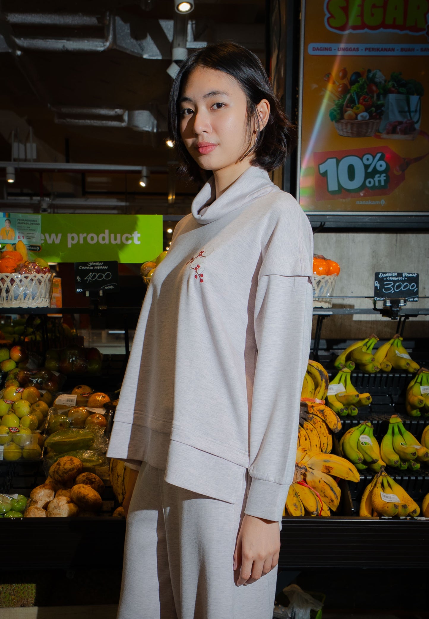 NONAETAL TIMBER FUNNEL HIP LENGHT TOP LONG SLEEVE MISTY ROSE