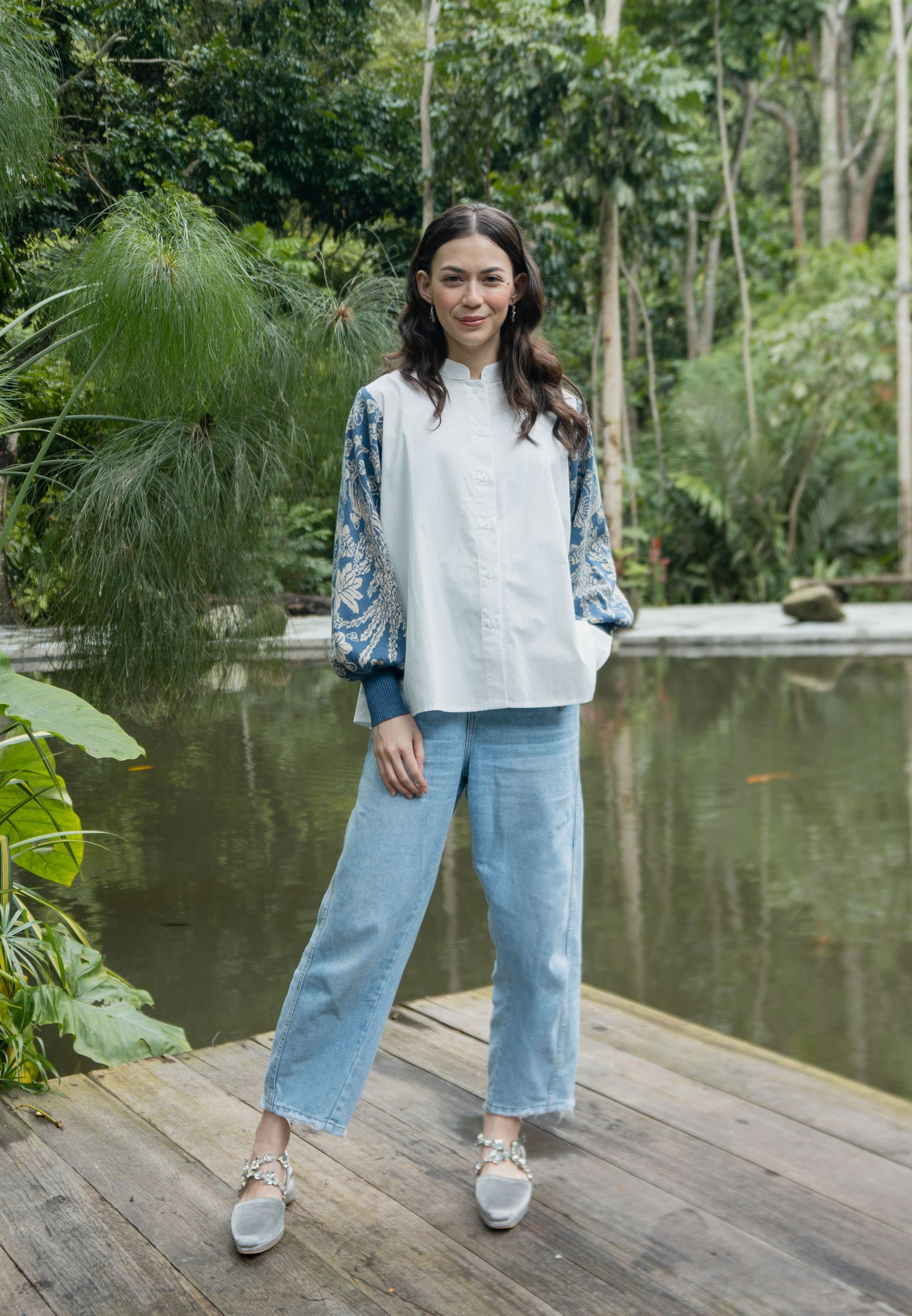 NONAETAL NEW OSAKA HERITAGE TOP KNIT BROKEN WHITE - BLUE