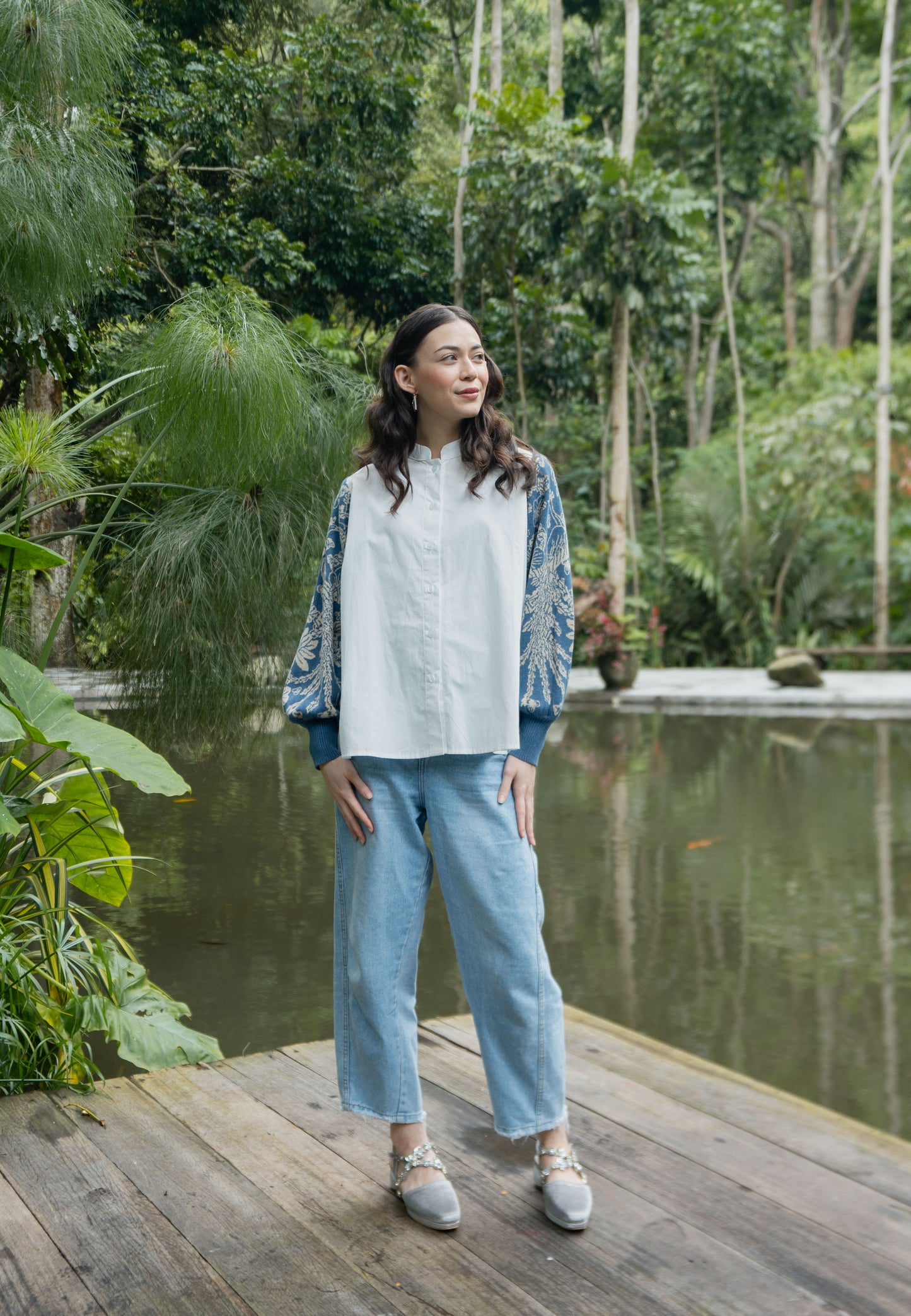 NONAETAL NEW OSAKA HERITAGE TOP KNIT BROKEN WHITE - BLUE