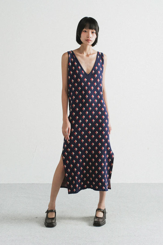 Amalie Knit Dress in Navy Spades