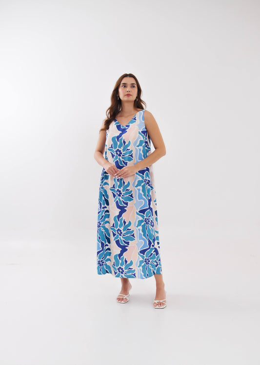 MERIDIAN DRESS AQUA PETAL