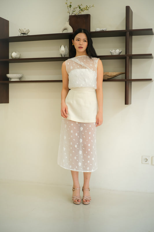 REEF DAISY TWEED ORGANZA SKIRT - WHITE