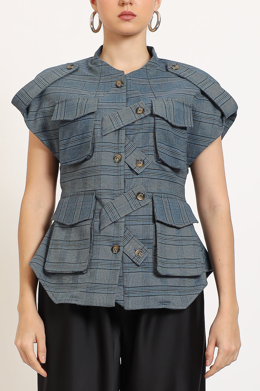 SAFARI CHECKERED SKY BLUE TOP