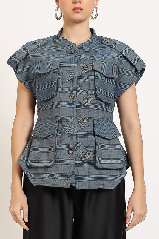 SAFARI CHECKERED SKY BLUE TOP