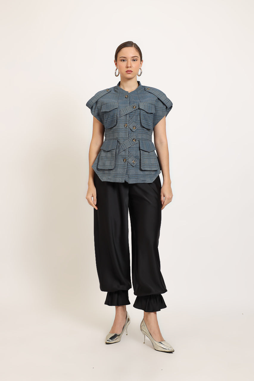 SAFARI CHECKERED SKY BLUE TOP