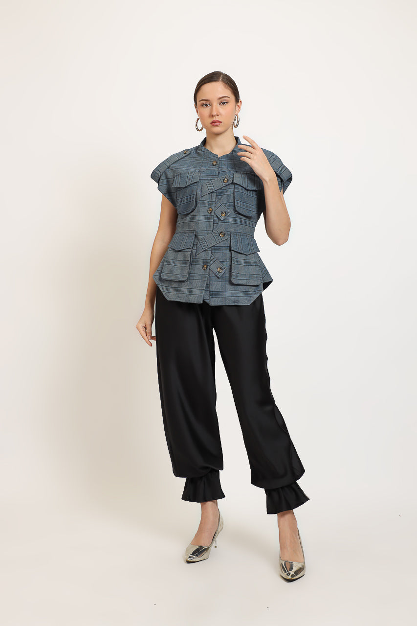 SAFARI CHECKERED SKY BLUE TOP