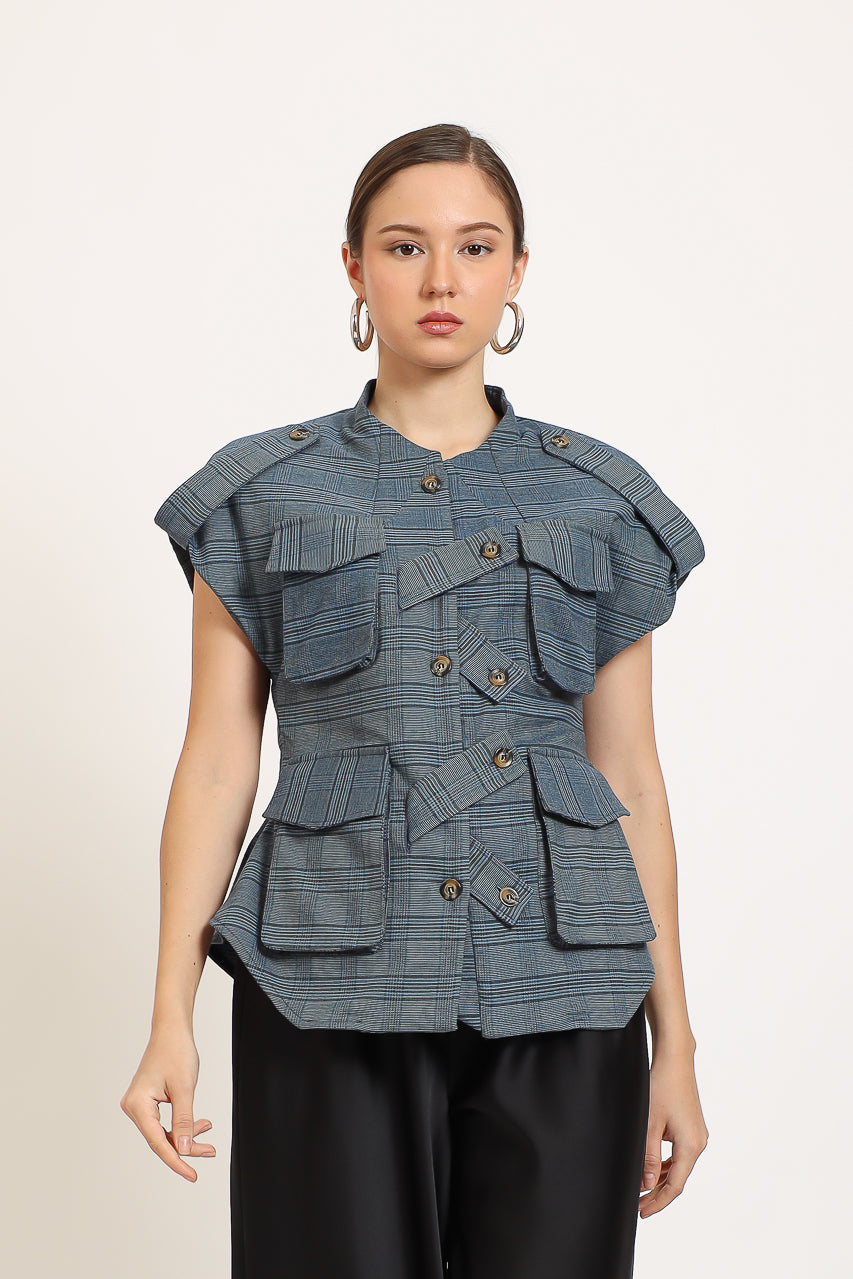 SAFARI CHECKERED SKY BLUE TOP