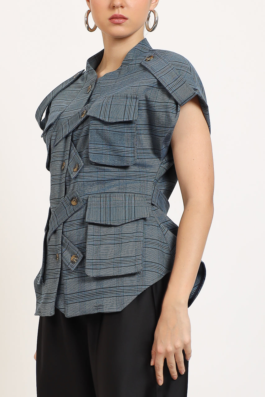 SAFARI CHECKERED SKY BLUE TOP