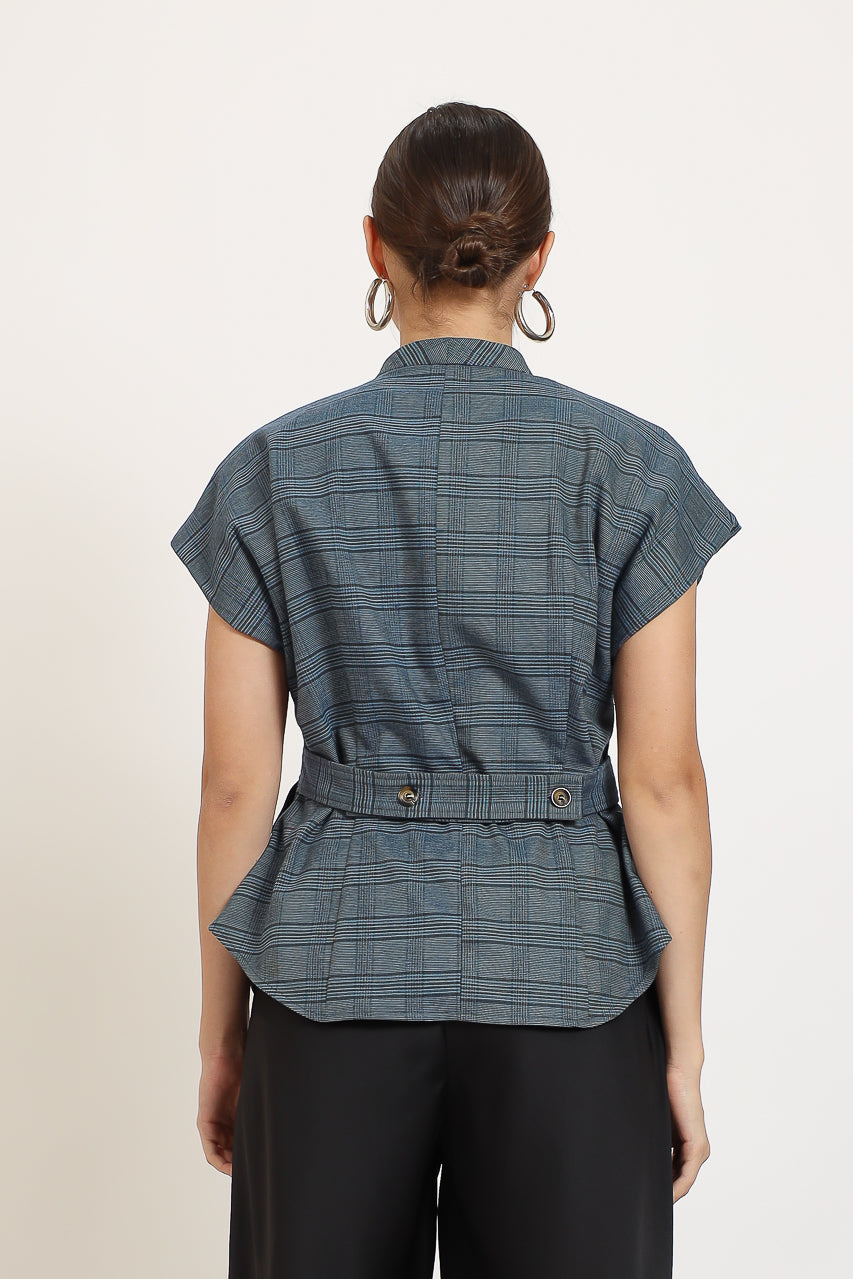 SAFARI CHECKERED SKY BLUE TOP