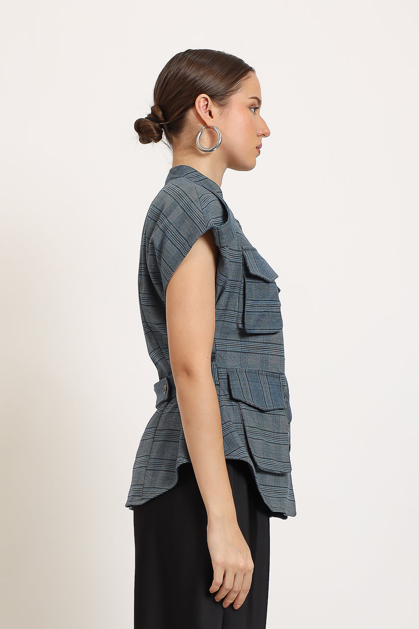 SAFARI CHECKERED SKY BLUE TOP