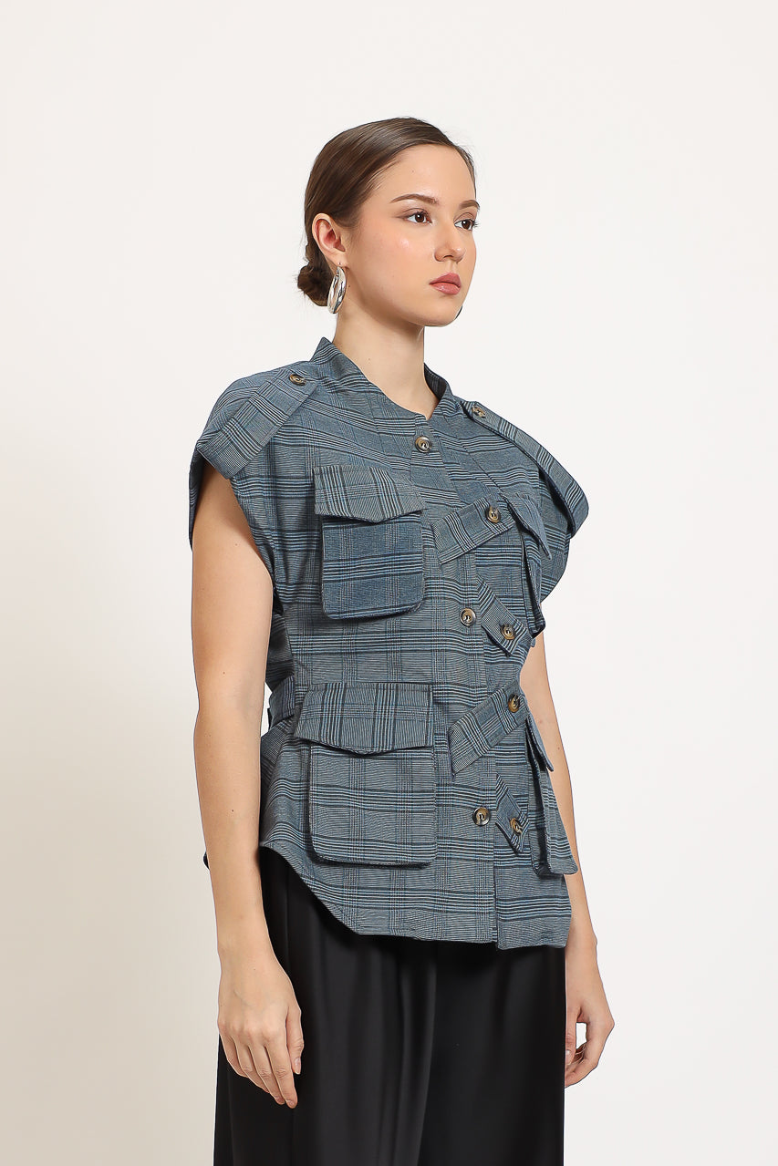 SAFARI CHECKERED SKY BLUE TOP