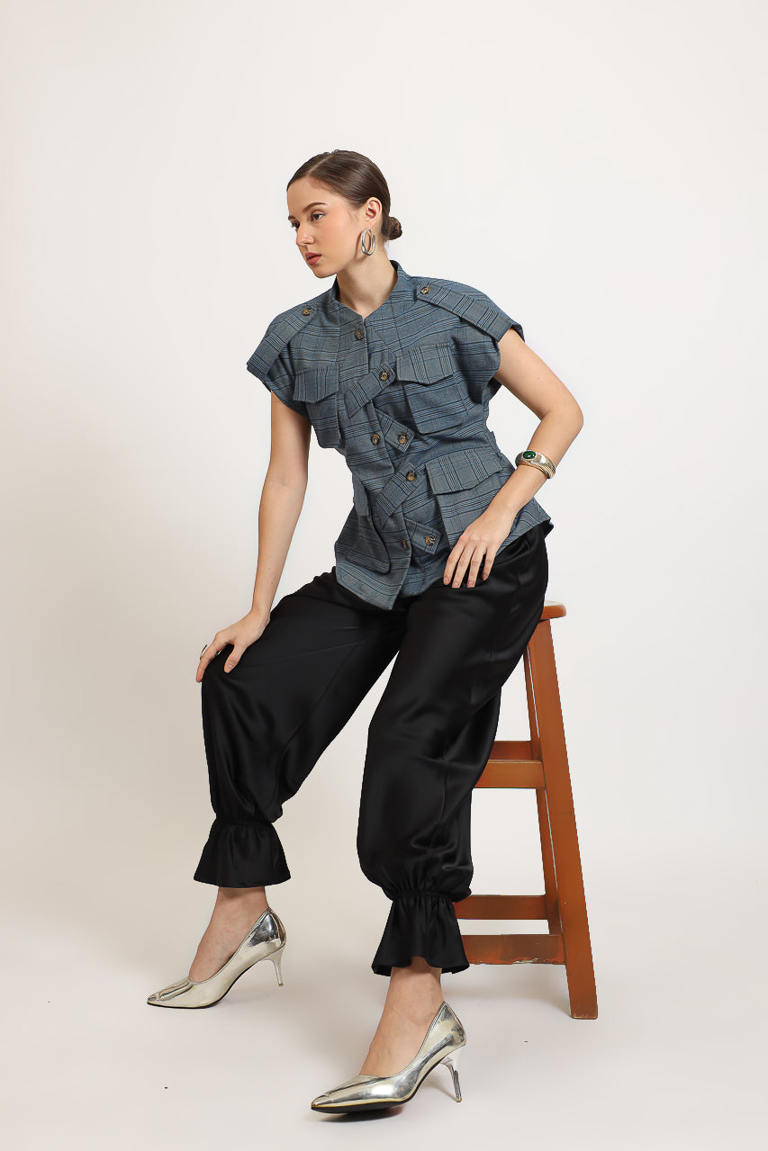 SAFARI CHECKERED SKY BLUE TOP
