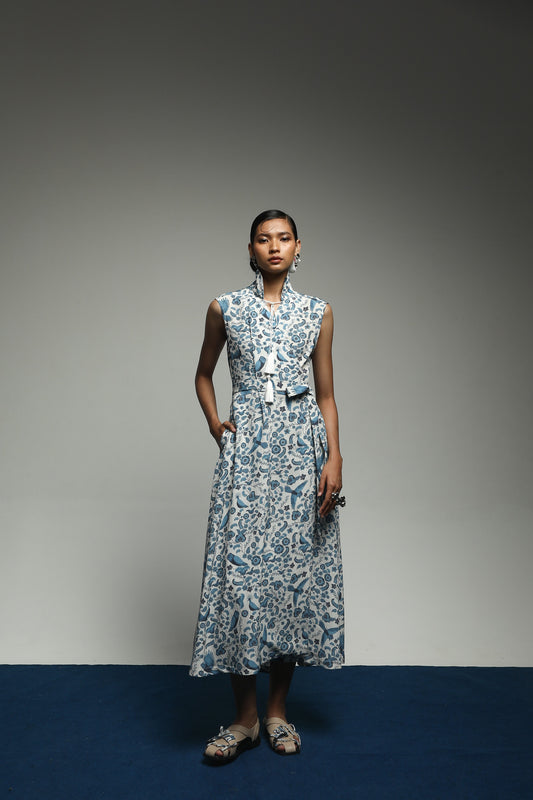 PURANA SLEEVELESS DRESS TROPIPELAGO BIRDS OFF-WHITE (PRE-ORDER)