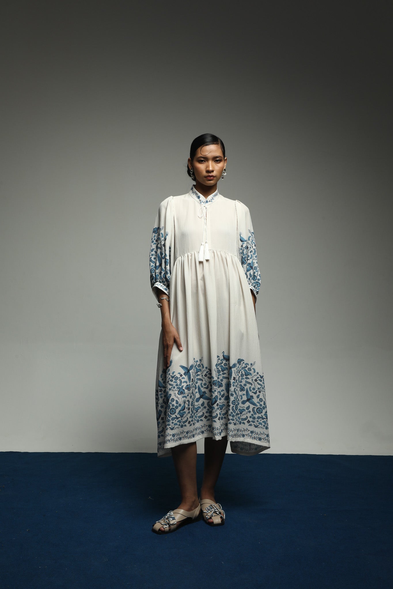 PURANA SUMMER MIDI DRESS TROPIPELAGO BIRDS - OFF WHITE