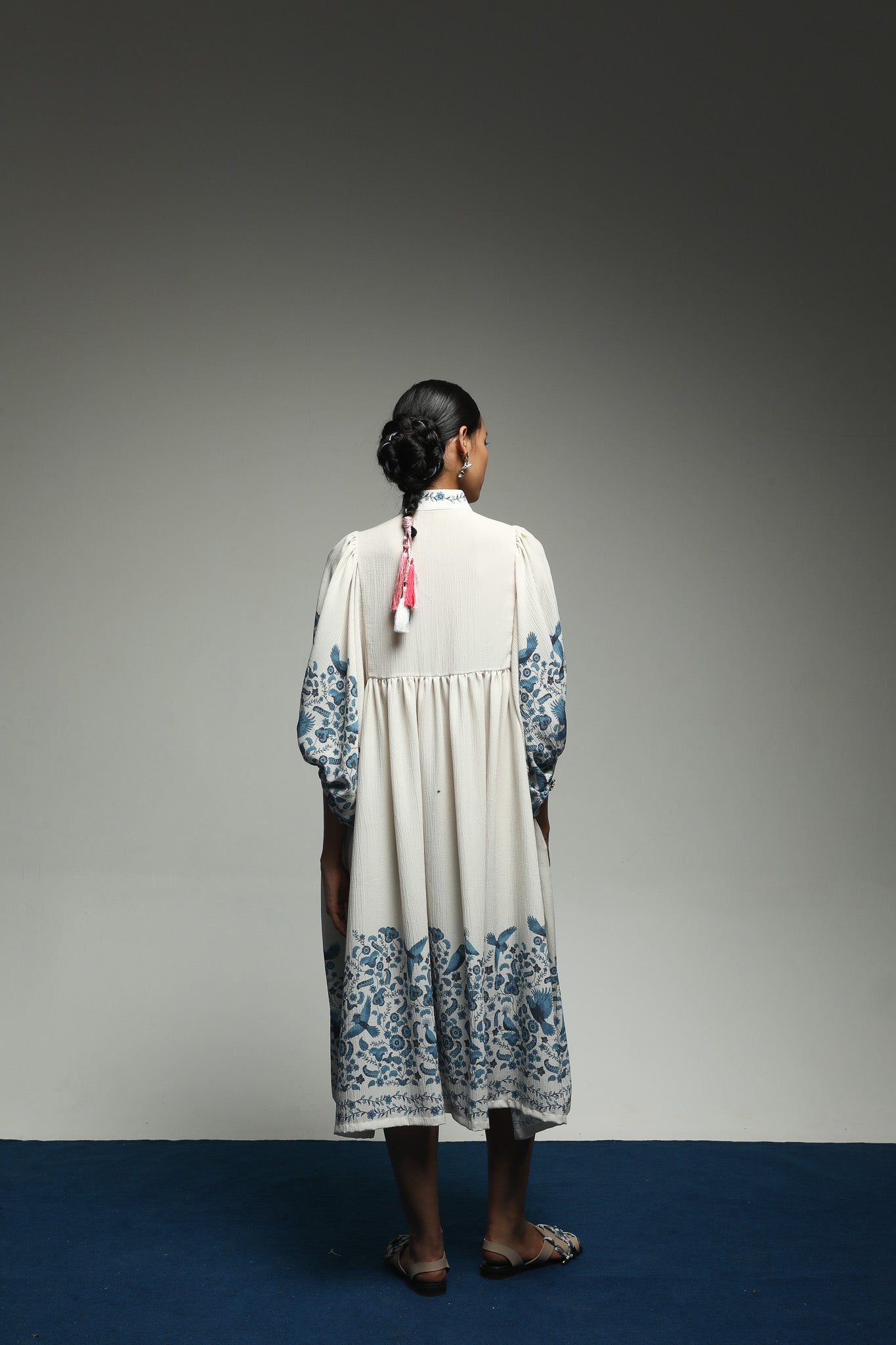 PURANA SUMMER MIDI DRESS TROPIPELAGO BIRDS - OFF WHITE