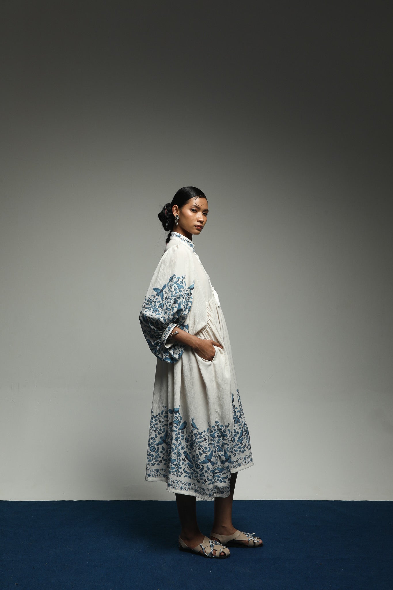 PURANA SUMMER MIDI DRESS TROPIPELAGO BIRDS - OFF WHITE