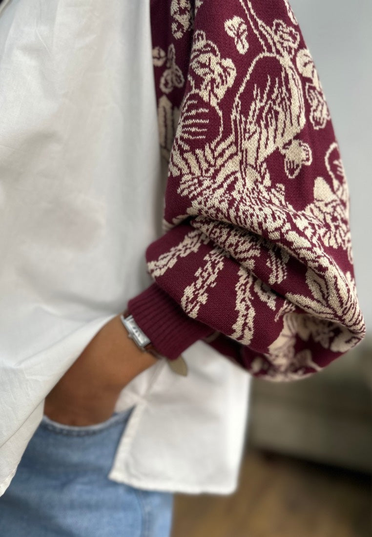 NONAETAL NEW OSAKA HERITAGE TOP KNIT BROKEN WHITE - BURGUNDY