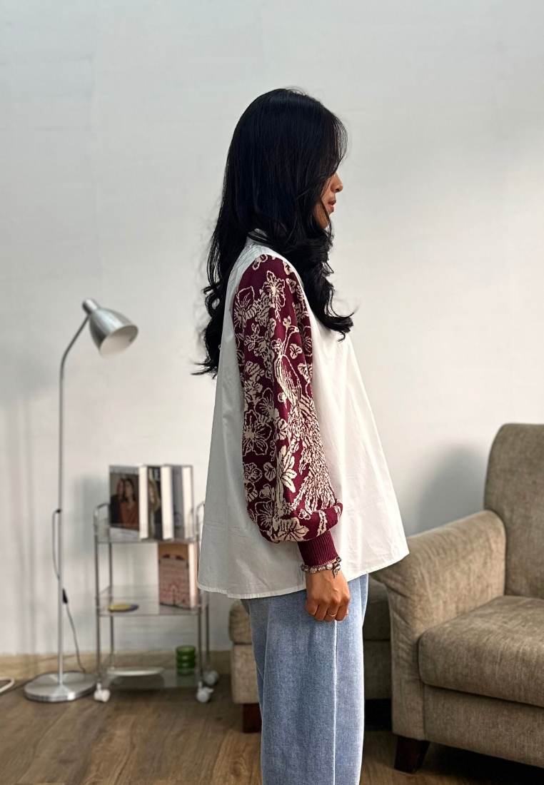 NONAETAL NEW OSAKA HERITAGE TOP KNIT BROKEN WHITE - BURGUNDY