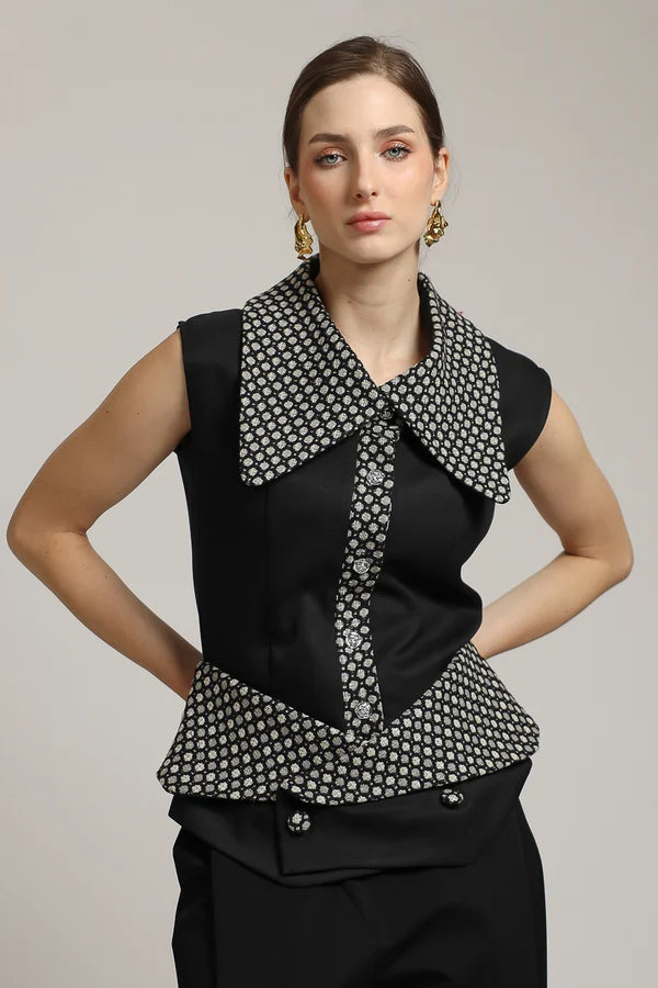 POLKA TWEED COLLAR BLOUSE