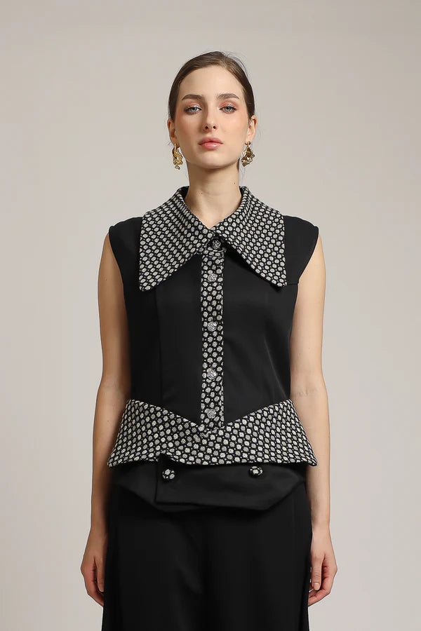 POLKA TWEED COLLAR BLOUSE
