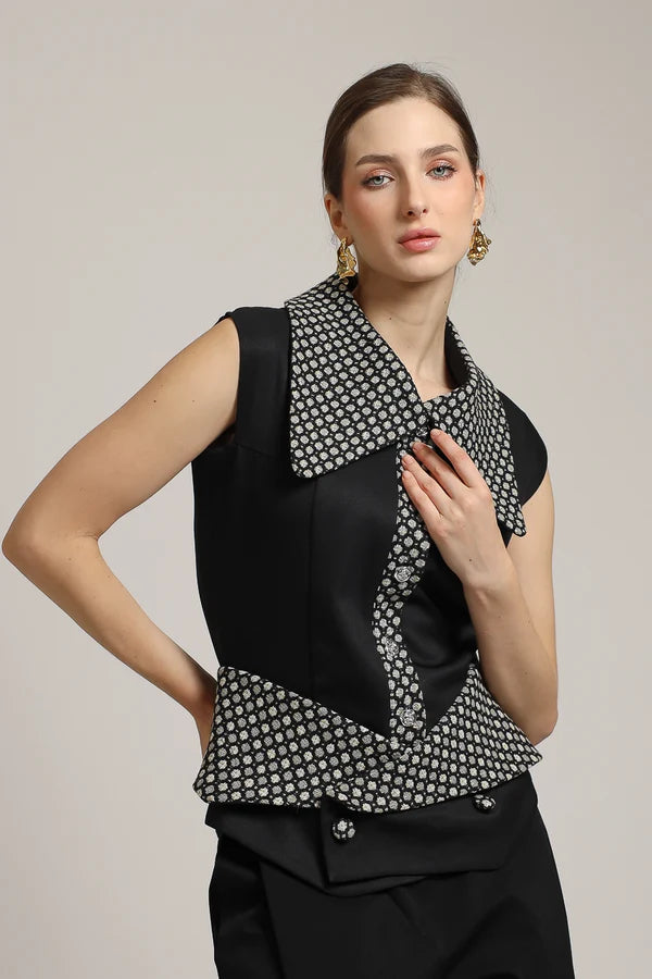 POLKA TWEED COLLAR BLOUSE
