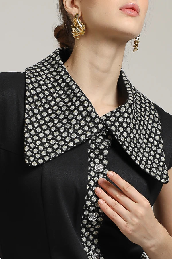 POLKA TWEED COLLAR BLOUSE