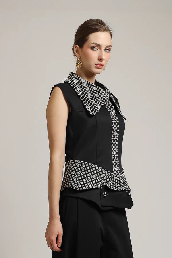 POLKA TWEED COLLAR BLOUSE