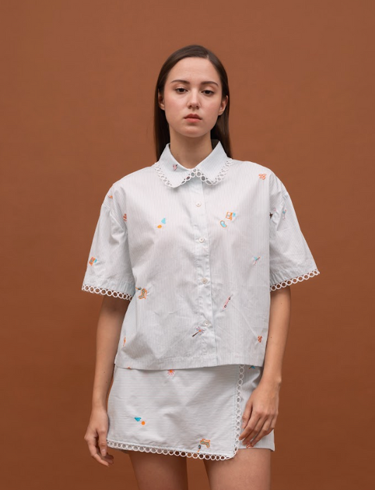 JUDITH SHIRT STRIPE BLUE EMBRO